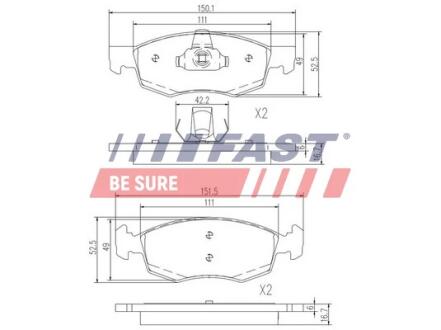 КОЛОДКИ ГАЛЬМІВНІ FIAT DOBLO 00> ПЕРЕД БЕЗ ДАТЧИКА FAST FT29102
