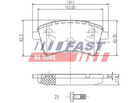 КОЛОДКИ ГАЛЬМІВНІ RENAULT KANGOO II 08> ПЕРЕД БЕЗ ДАТЧИКА LONG / 15-16 FAST FT29527