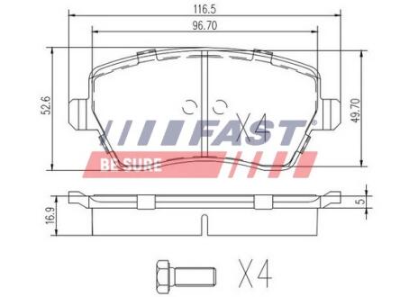 КОЛОДКИ ГАЛЬМІВНІ RENAULT KANGOO II 08> ПЕРЕД БЕЗ ДАТЧИКА SHORT/WHEEL=14 FAST FT29530