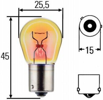 Лампа розжарювання, PY21W 12V 21W BAU 15s Amber HELLA 8GA006841121