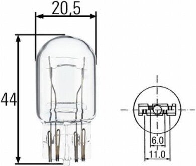 Лампа розжарювання, W21/5W 12V 21/5W W 3 x 16q HELLA 8GD008893002