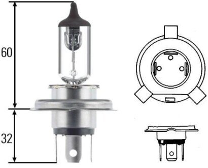 Лампа розжарювання, H4 12V 60/55W P 43t HELLA 8GJ002525131