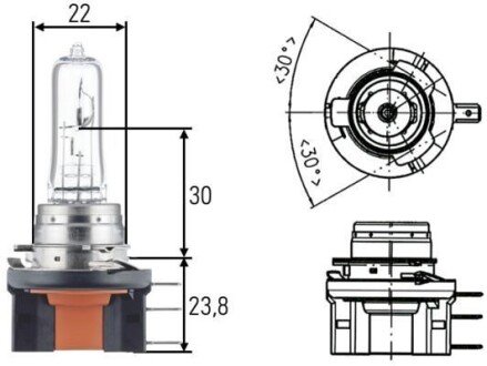 Лампа розжарювання, H15, 55/15W 12V HELLA 8GJ168119001