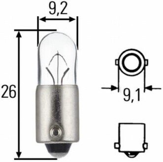 Лампа розжарювання, T4W 12V 4W BA 9s HELLA 8GP002067121