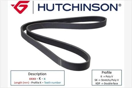 Ремінь генератора (поліклиновий) HUTCHINSON 842 SK 6