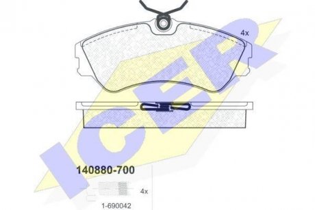 Комплект гальмівних колодок (дискових) ICER 140880-700 (фото 1)