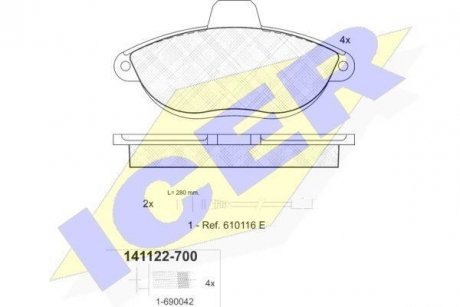 Комплект гальмівних колодок (дискових) ICER 141122-700