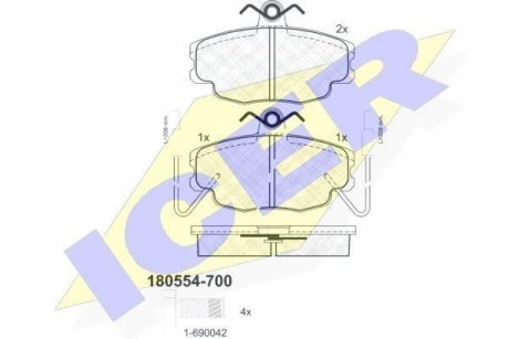 Комплект гальмівних колодок (дискових) ICER 180554-700 (фото 1)
