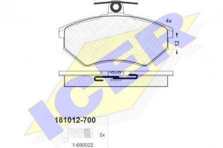 Комплект гальмівних колодок (дискових) ICER 181012-700
