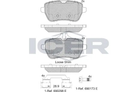 Комплект гальмівних колодок (дискових) ICER 182076