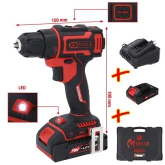Акумуляторний дрель-гайковерт eMONSTER, 4 предмета KS TOOLS 515.6400