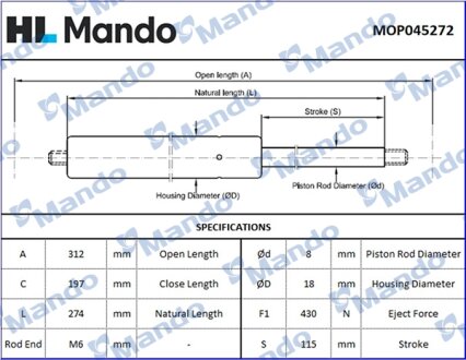 Амортизатор багажника MANDO MOP045272