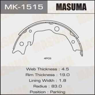 Колодка тормозная барабанная MASUMA MK1515