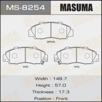 Колодка тормозная передняя Honda Accord (-02), Civic (-00), CR-V (-01), HR-V (-0 MASUMA MS8254