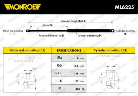Амортизатор кришки багажнику MONROE ML6225
