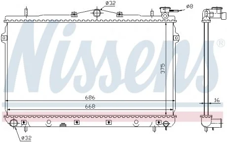Радіатор охолодження HYUNDAI ELANTRA (J2/RD) (95-) (вир-во Nissens) NISSENS 62298