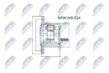ШАРНІР РІВНИХ КУТОВИХ ШВИДКОСТЕЙ | MITSUBISHI PAJERO V14W-V55W 91-04, PAJERO SPORT K94W/K99W 96-06, SPACE /ПРАВ/ NTY NPWMS024