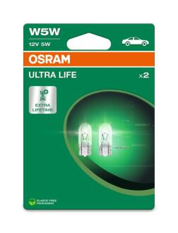 Лампа розжарювання W5W 12V 5W W2,1x9,5d Ultra Life (компл.) есо-упаковка OSRAM 2825ULT-2BL