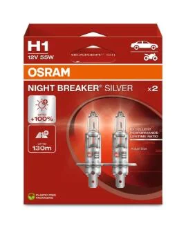 Лампа фарна H1 12V 55W P14,5s NIGHT BREAKER SILVER (+100) компл (вир-во) OSRAM 64150NBS-2HB