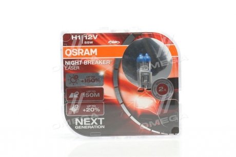 Лампа фарна H1 12V 55W P14,5s NIGHT BREAKER® LASER next generation (+150) компл (вир-во) OSRAM 64150NL-HCB (фото 1)