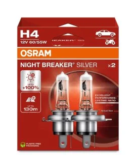 Комплект автомобільних галогенних ламп H4 12V 60/55W Night Breaker Silver (2 шт) OSRAM 64193NBS-2HB
