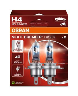 Лампа фарна H4 12V 60/55W P43t NIGHT BREAKER LASER next generation (+150) комплект OSRAM 64193NL-2HB