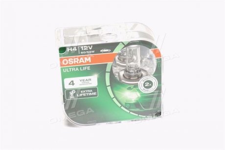 Лампа фарна H4 12V 60/55W P43t ULTRA LIFE (компл.) (вир-во) OSRAM 64193ULT-HCB-DUO