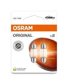 Лампа софітна допоможе. освітлення C10W 12V 10W SV8.5-8 (2 шт) blister (вир-во) OSRAM 6438-2BL