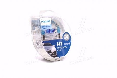 Лампа накалу H1 WhiteVision 12V 55W P14,5s (+60) (3700K) 2шт. (вир-во) PHILIPS 12258WVUSM (фото 1)