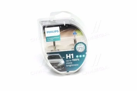 Лампа розжарювання H1 X-tremeVision Pro150 (+150) 12V 55W P14,5s (комплект) (вир-во Philips) PHILIPS 12258XVPS2