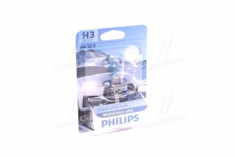 Лампа накалу H3 WhiteVision ultra 12V 55W P14,5s (+60) (3900K) 1шт. PHILIPS 12336WVUB1