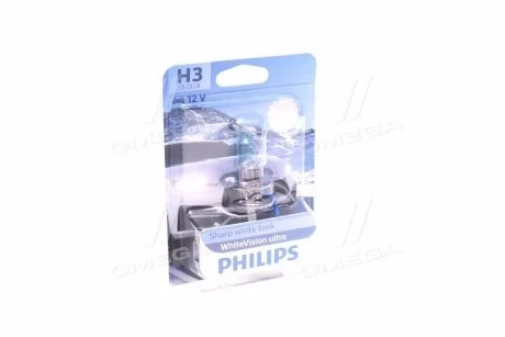 Лампа розжарювання H3 WhiteVision ultra 12V 55W P14,5s (+60) (3900K) 1шт. blister (вир-во Philips) PHILIPS 12336WVUB1