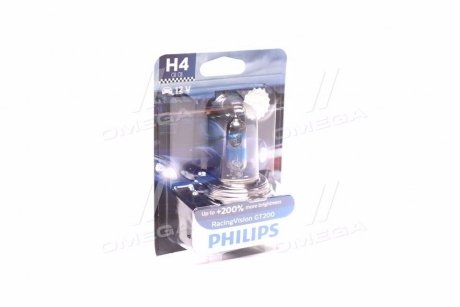 Лампа накалу H4 RacingVision GT200 +200 12V 60/55W P43t-38 (вир-во) PHILIPS 12342RGTB1