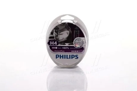Лампа розжарювання H4VisionPlus12V 60/55W P43t-38 (вир-во Philips) PHILIPS 12342VPS2