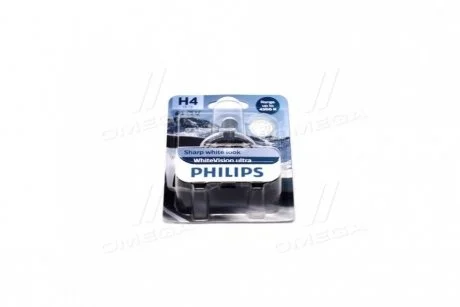 Лампа розжарювання H4 12V 60/55W WhiteVision ULTRA +60 (4200K) (1шт) (вир-во Philips) PHILIPS 12342WVUB1