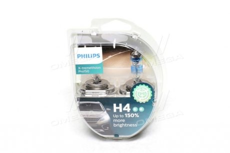 Лампа накалу H4 X-tremeVision Pro150 +150 12V 60/55W P43t-38 (комплект) (вир-во) PHILIPS 12342XVPS2