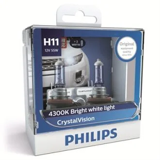 Лампа розжарювання H11 12V 55W PGJ19-2 Cristal Vision + 2x W5W 4300K (к-т) (вир-во Philips) PHILIPS 12362CVSM