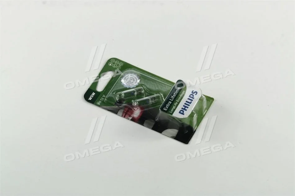 Лампа розжарювання W5W 12V 5W W2,1X9,5d LongerLife EcoVision 2шт blister (вир-во Philips) PHILIPS 12961LLECOB2 (фото 1)