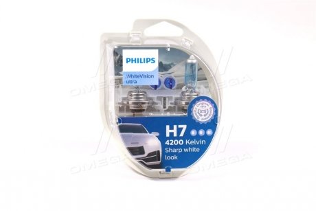 Лампа накалювання H7 12V 55W PX26d H7 WhiteVision ULTRA +60 (4200K) (компл) PHILIPS 12972WVUSM