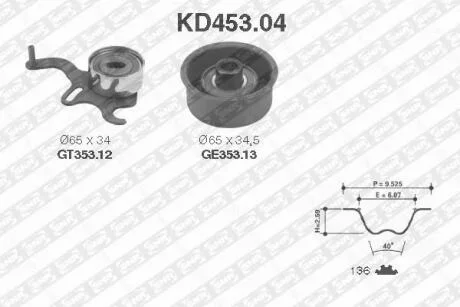 Ремонтний комплект для заміни паса газорозподільчого механізму SNR KD453.04