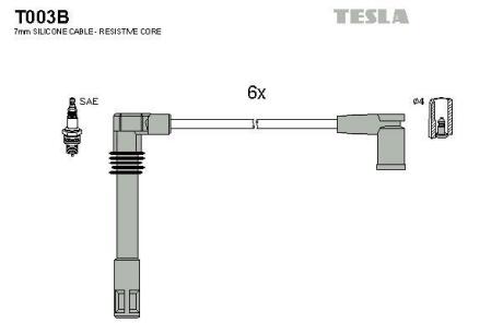 Провода высоковольтные (к-кт) AUDI A6 (C5) 2.4, 2.8i BLATNA TESLA T003B
