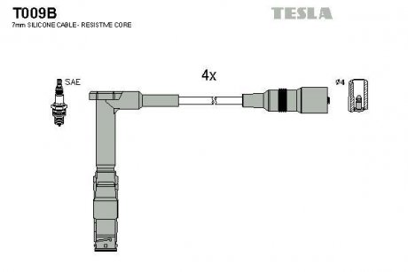 Провода высоковольтные, комплект Mercedes-benz C-class (s202) 1.8 (96-00) TESLA T009B (фото 1)