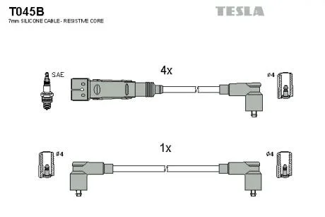 Провода высоковольтные, комплект Seat Inca 1.6 (97-00),Vw Caddy ii 1.6 (95-00)  TESLA T045B
