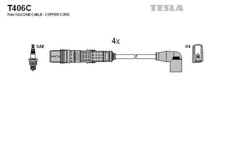 Провода высоковольтные (к-кт) SKODA FABIA II, RAPID (12-15) 1.2 TSI TESL TESLA T406C