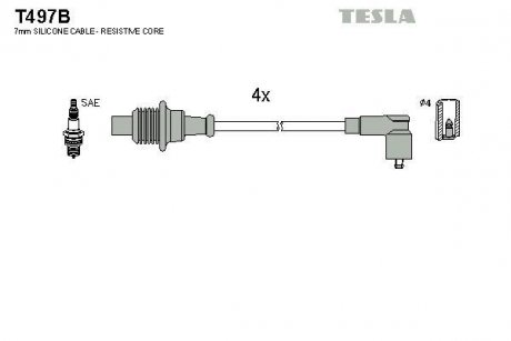 Провода высоковольтные, комплект Peugeot 406 1.6 (95-04),Peugeot 406 1.8 (97-04) TESLA T497B (фото 1)