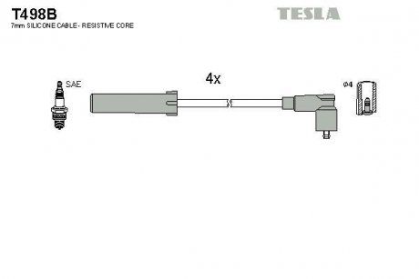 Провода высоковольтные, комплект Peugeot 406 2.0 (95-04),Peugeot 406 2.0 (96-04) TESLA T498B (фото 1)