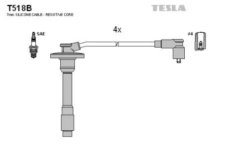 Провід високовольтний, комплект Toyota Avensis (97-00) 1.6, 1.8i BLATNA TESLA T518B