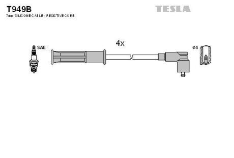 Провода высоковольтные (к-кт) RENAULT KANGOO (97-08) 1.4i, MEGANE 1.6i T TESLA T949B