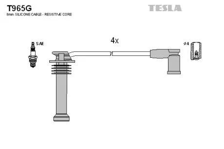 Провода высоковольтные, комплект Ford Fiesta v 2.0 (05-08),Ford Mondeo iii 1.8 (00-07) TESLA T965G