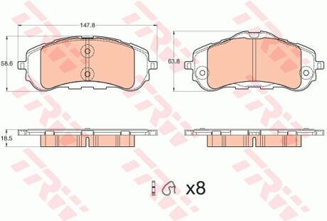 Комплект гальмівних колодок з 4 шт. дисків TRW GDB2044 (фото 1)